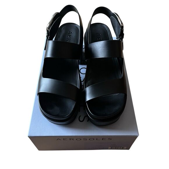 Aerosoles Women’s Platform Clarkson Sandals Black Leather Size 7.5M - Picture 2 of 8